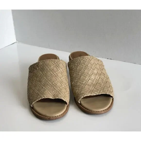 Frye Cindy Mules Women's Size 7.5M Cream Woven Leather Block Heel Slide Sandals - Picture 3 of 16